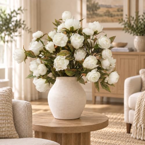 12 PCS 18" Faux Peonies Artificial Flowers Silk Flowers for Vase (White / 12P)