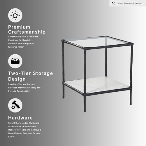 Modern Glass and Marble End Table (Antique Black)