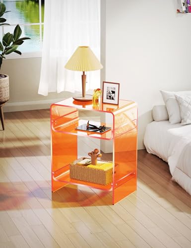 Acrylic Record Player Table with Storage Shelf (Orange / Large)