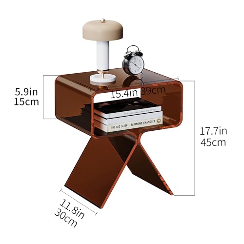 Acrylic Nightstand Bedside Side Table (Dark Brown)