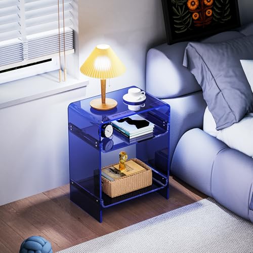 Acrylic Record Player Table with Storage Shelf (Dark Blue / Large)