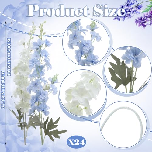 24 Pcs Blue White Delphinium Artificial Flower Bulk (34.25" / Blue, White)