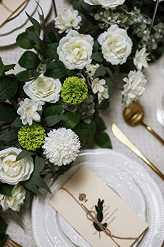 Artificial Flowers Combo for DIY Centerpieces Arrangements Wedding Bridal Bouquet Baby Shower Cake Flower Home Decor (White&green)