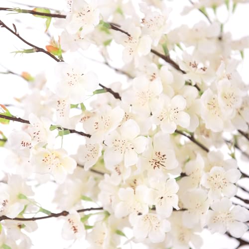 Artificial Cherry Blossom Branches Decor 12 PCS Fake Flowers Indoor (12pcs-22.83 Inch White)