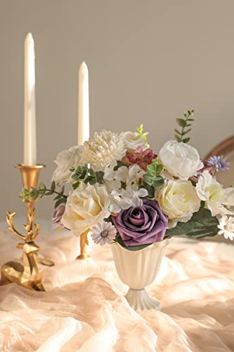 Artificial Flowers Combo Box Set Faux Flowers Bulk Flower Leaf with Stems Arrangements for DIY Wedding Bouquets Party Table Centerpieces Home Decorations Indoor Outdoor (Light Purple)