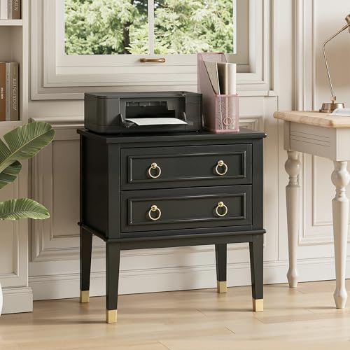 27.6 Inch Tall Nightstand with Charging Station (Black)
