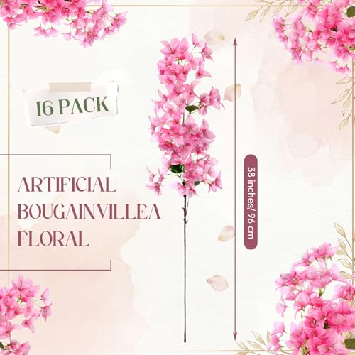 16 Pack Artificial Bougainvillea Bulk Silk Flower (Pink)