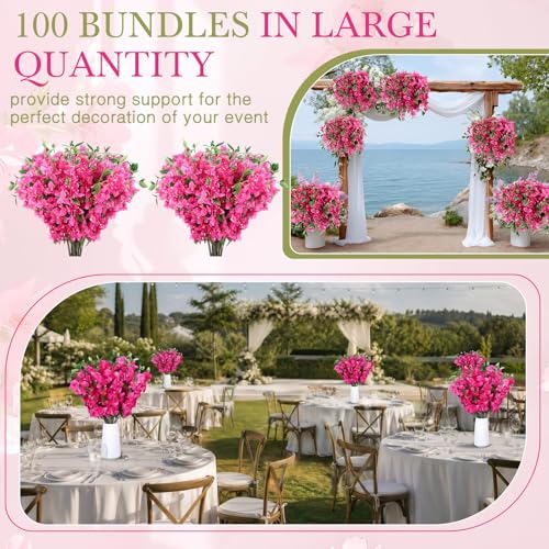 100 Pcs Fake Bougainvillea Bulk Silk Flower UV Resistant (Rose Red)