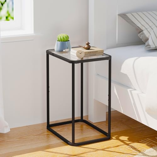 Glass Side Table (Black / 15.8"x11.8"x20.8" 1 PCS)