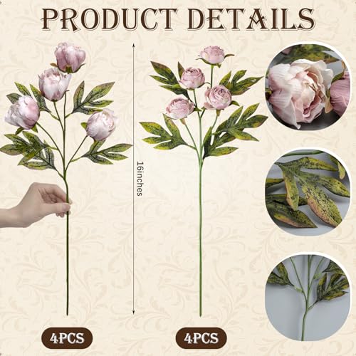 Faux Silk Peony Artificial Flowers Stem for Vase (Brownish)