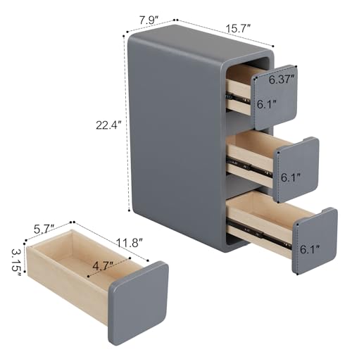 Narrow Bedside Table (7.9"W / Dark Gray (3 Drawers))