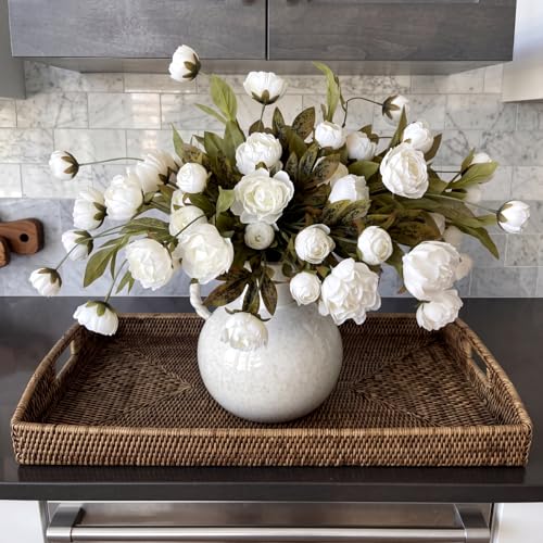 Faux Silk Peony Artificial Flowers Stem for Vase (Beige)