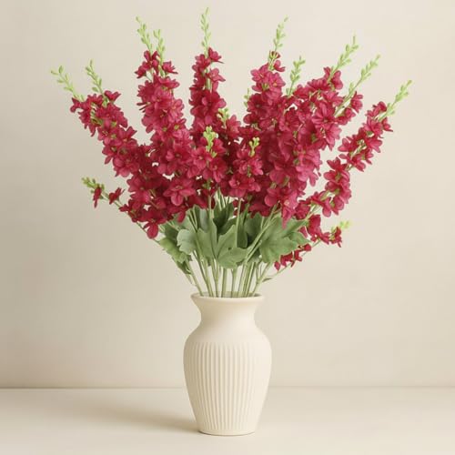 24 Pcs Rose Red Delphinium Artificial Flower Bulk (34.25" / Rose Red)