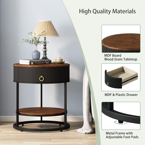 Round End Table with Drawer (Black)