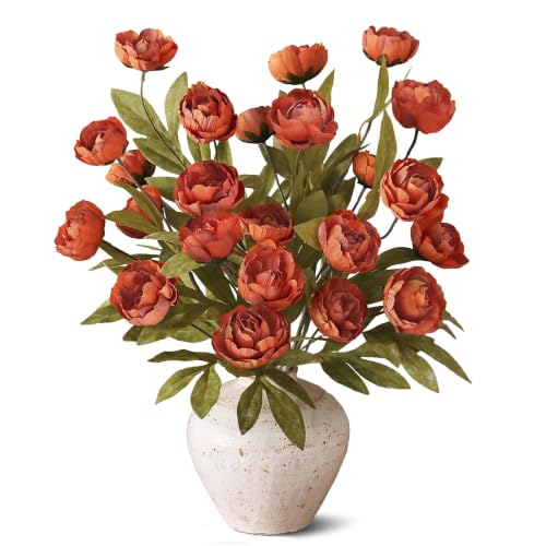 12 Pcs 27" Faux Silk Peony Artificial Fall Flowers Stems for Vase (Orange)