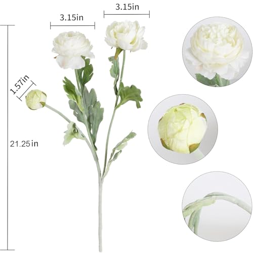 Artificial Flowers White Peonies 10pcs 30Heads Bouquet Fake Peonies Artificial Ranunculus Flowers for Indoor Faux Floral Arrangements Home Table Kitchen Wedding Party Farmhouse Decor ﻿ (White(10pcs))