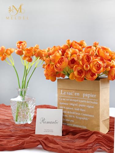 32Pcs Orange Ranunculus Artificial Flowers for DIY Home Wedding (Orange)
