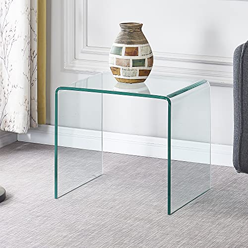 Glass End Table Small Clear Side Tables (15.8"D x 19.72"W x 17.72"H / Clear N Shape)