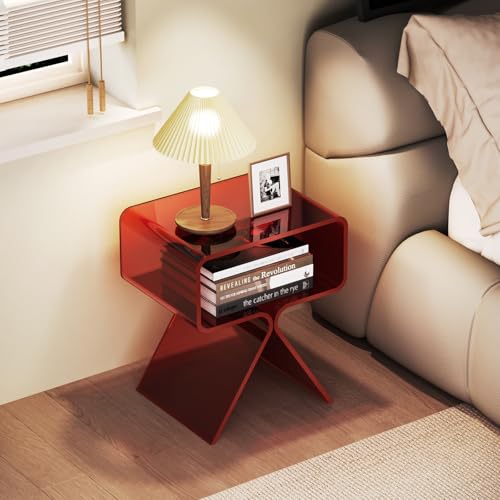 Acrylic Nightstand Bedside Side Table (Red)