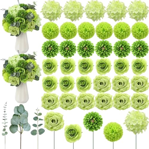 98pcs Artificial Flowers with Stems (Green Color)