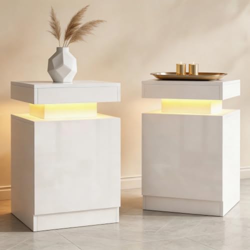 LED Nightstands Set of 2 (White / 15 inch-2P)