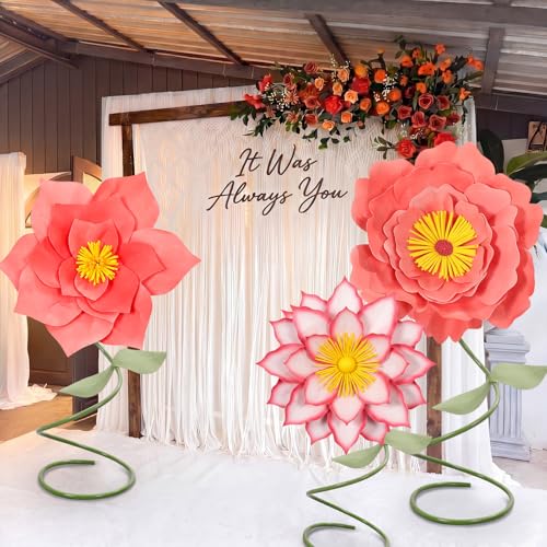 3 Pcs Waterproof Giant Flowers for Decoration with Standing (Pink / Bright)