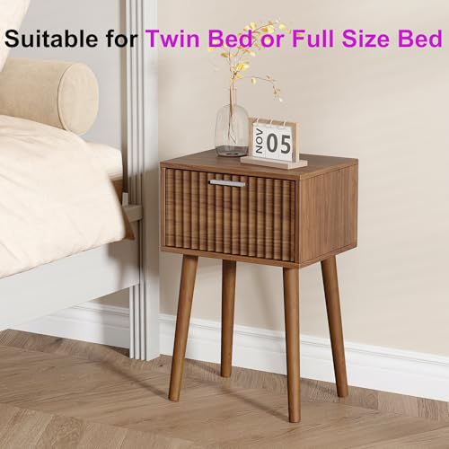 Nightstands Set of 2 (Rustic Brown / Fluted Style)