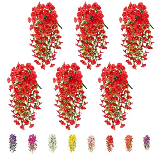 6 Pack Outdoor Artificial Flowers (Red)
