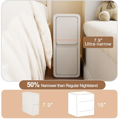 Narrow Nightstand (7.9"W / White (2 Drawers))