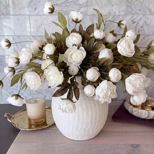 Faux Silk Peony Artificial Flowers Stem for Vase (Beige)