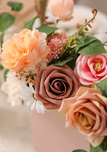 Artificial Flowers Combo Box Set Faux Flowers Bulk Flower Leaf with Stems for DIY Wedding Bouquets Centerpieces Baby Shower Party Home Decorations (Champagne Pink)