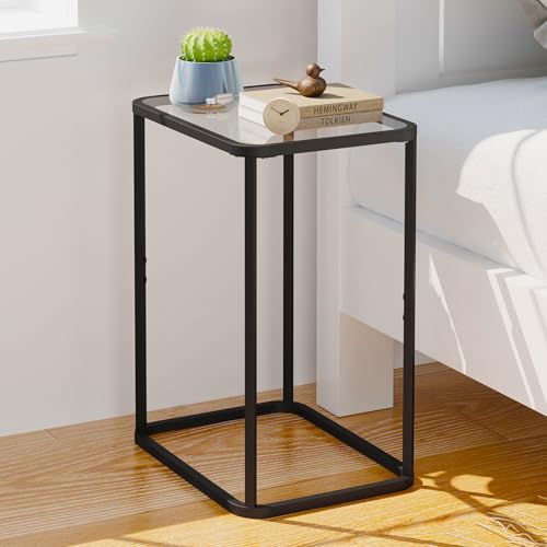 Glass Side Table Two Set Modern Bedside Table for Bedroom (Black / 15.8"x11.8"x20.8" 2 PCS)