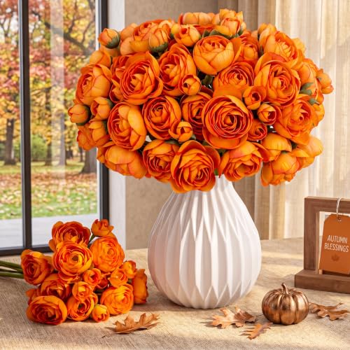 48 Pcs Ranunculus Artificial Flower (Orange)