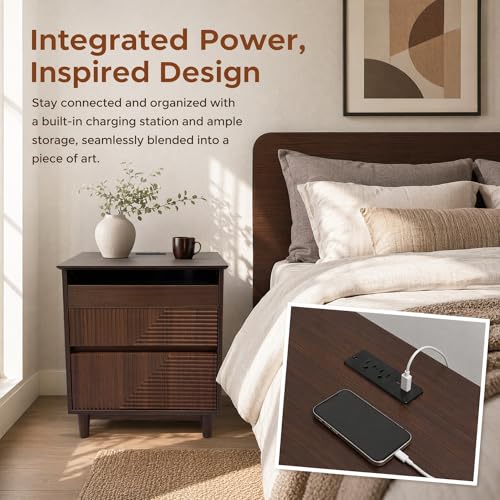 Nightstand with Charging Station (Walnut)