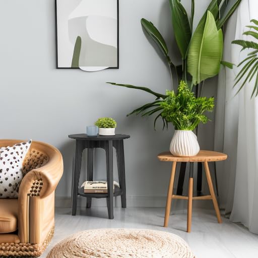 Round Side Table with Lower Shelf (Charcoal Gray / 1 pack)