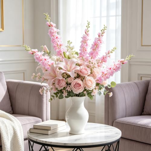 16Pcs Light pink Delphinium Artificial Flowers 33.5" Long Stem Pink Flower (Light Pink)