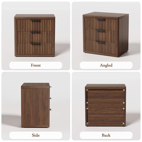 Fluted Nightstand with 3 Drawers (Walnut)