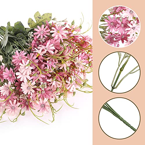Artificial Flowers Wildflowers Silk Daisy Spring Fake Daisies Decoration Summer UV Resistant Colorful Mixed Bundles Faux Greenery Outdoor Plant Stem Filler for Home Decor Indoor Floral Arrangements (06-pink)