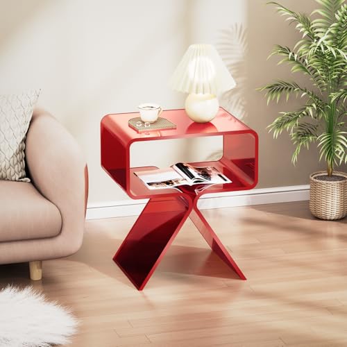 Acrylic Nightstand Bedside Side Table (Red)