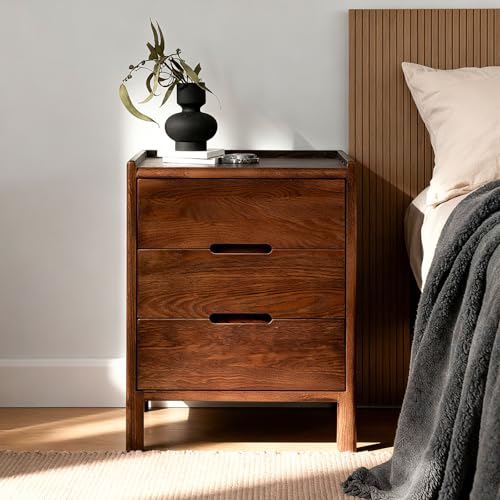 Nightstand Solid Wood Small End Table w (Walnut)