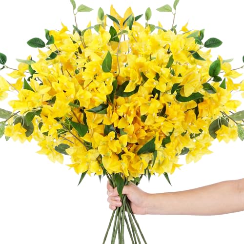 30 Pcs Fake Bougainvillea Bulk Silk Flower UV Resistant (Yellow)