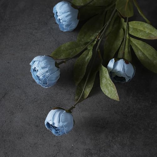 12 Pcs 27" Faux Silk Peony Artificial Flowers Stems for Vase (Dusty Blue)