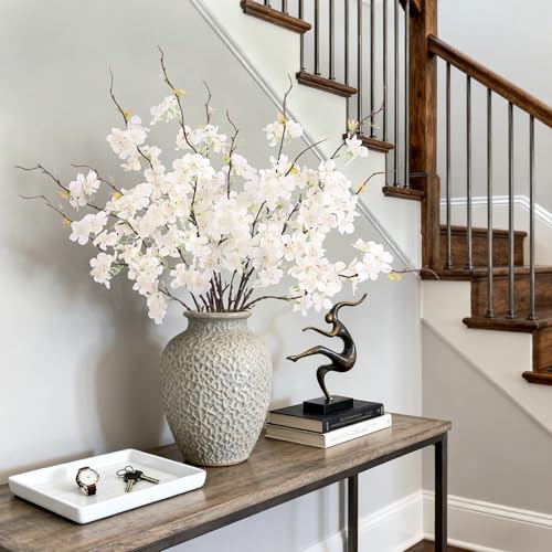 Artificial Cherry Blossom Branches Decor 12 PCS Fake Flowers Indoor (12pcs-22.83 Inch White)