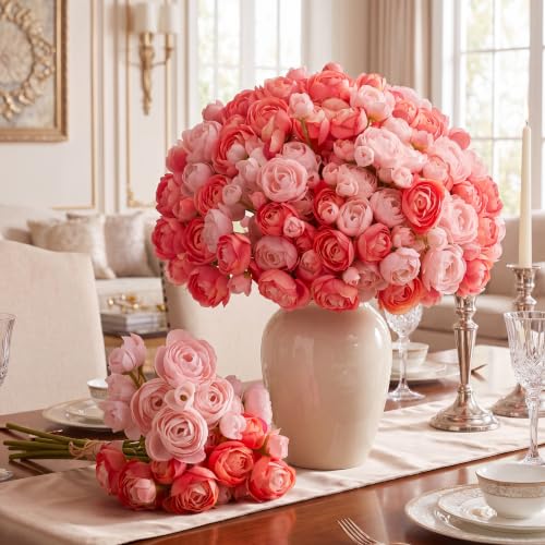 48 Pcs Ranunculus Artificial Flower (Pink, Dark Pink)