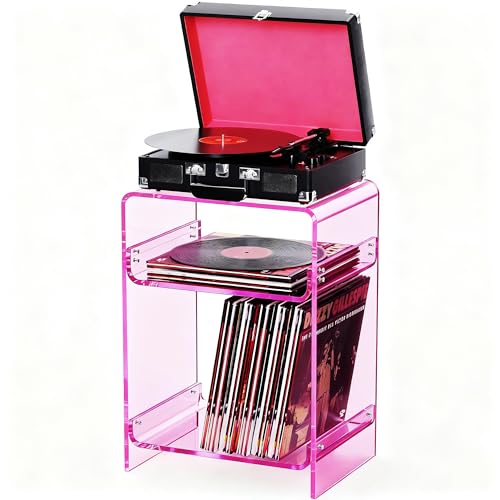 Acrylic Record Player Table with Storage Shelf (Pink / Medium)