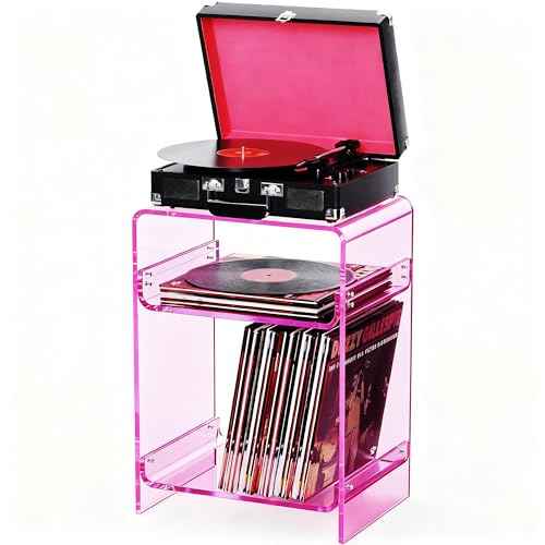 Acrylic Record Player Table with Storage Shelf (Pink / Medium)