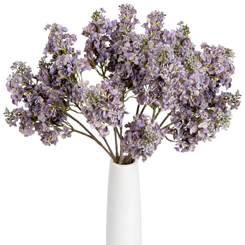 4PCS 25.6inch Lilac Artificial Flowers Light Purple Fake Delphinium Long Stem Real Touch Flower Faux Lilac Floral Arrangement for Tall Vase Table Centerpieces Wedding Home Decoration（Light Purple） (25.6inch Light Purple / 4 Pcs)