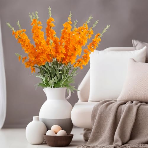 24 Pcs Orange Delphinium Artificial Flower Bulk (34.25" / Orange)