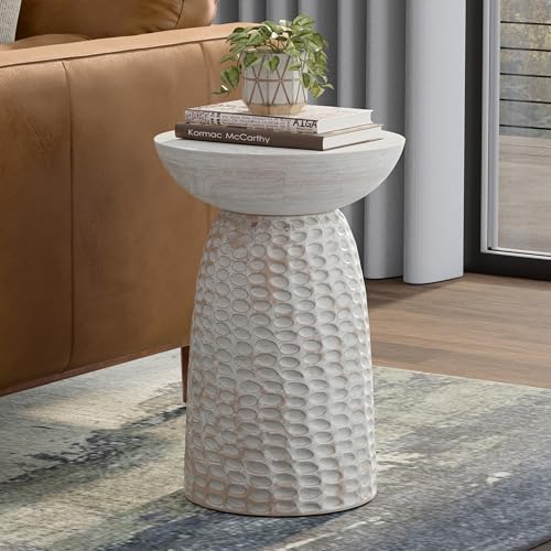 Boyd 16" Wide Solid Wood Round End Table in White Wash (White Wash / 16 inch)