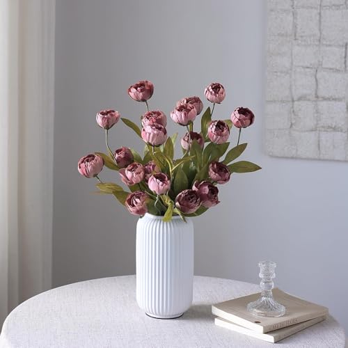 12 Pcs 27" Faux Silk Peony Artificial Flowers Stems for Vase (Warm Pink)